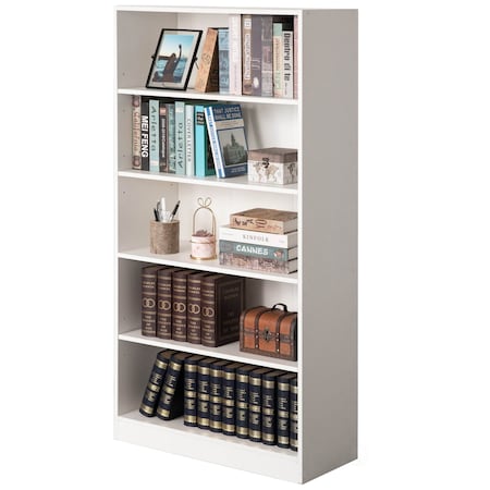 Basicwise Freestanding Wooden Display Bookshelf, Floor Standing Bookcase, with 5 Open Display Shelves, White QI004621.WT